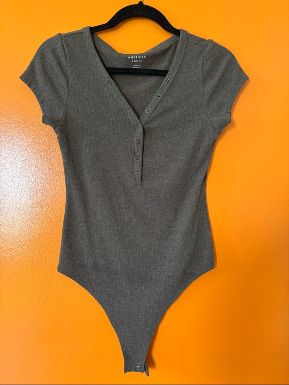 American Eagle Outfitters Olive Green Snap-Front Ribbed Bodysuit